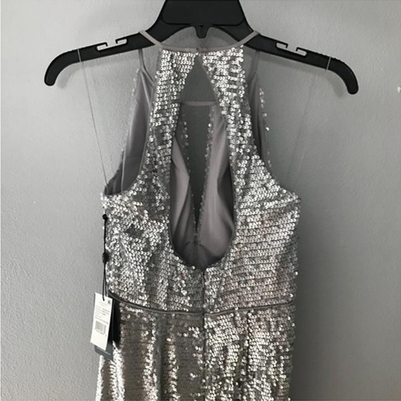 NWT Adrianna Papell Silver Sequin Paillette Gown 4 - Picture 2 of 5